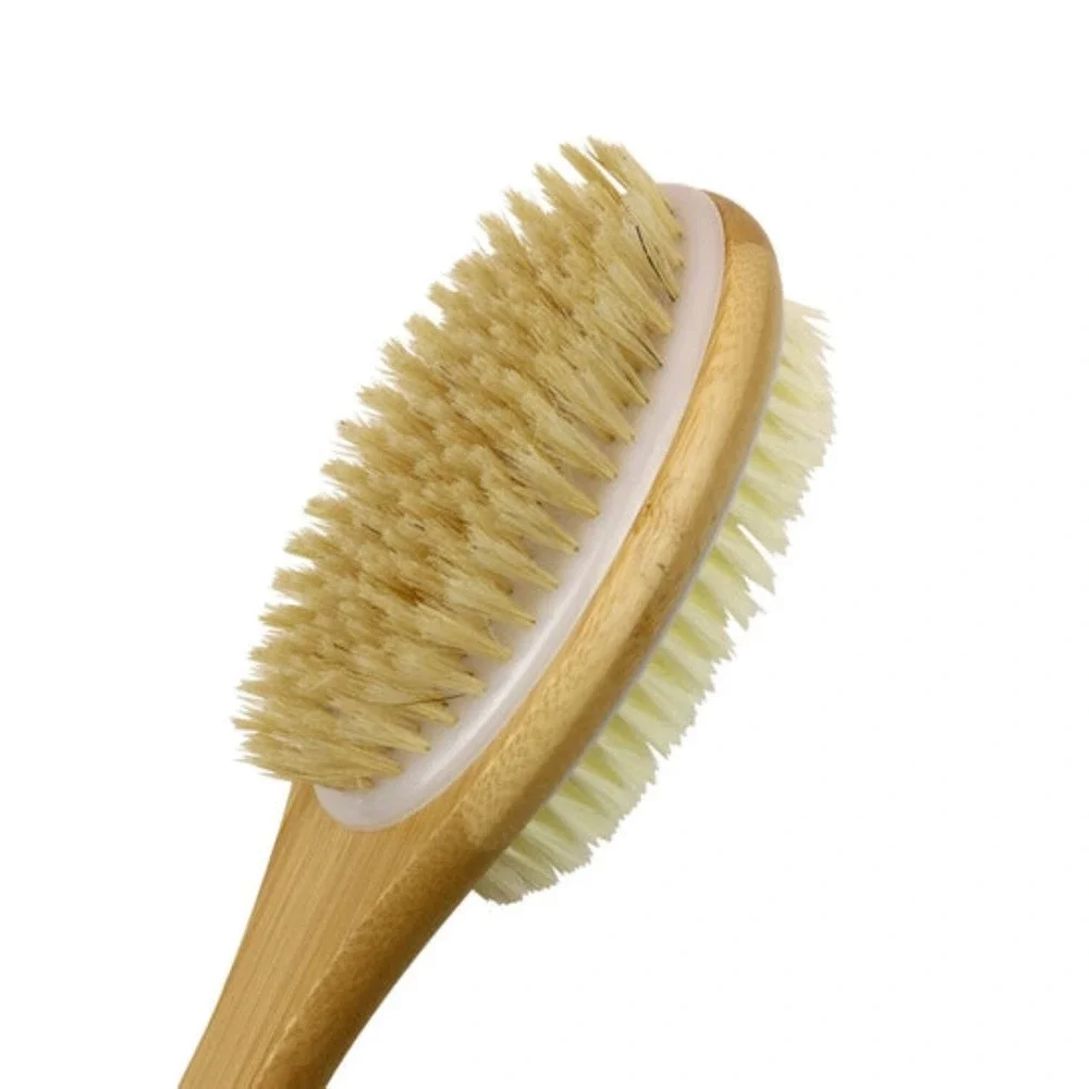 NEW Spa Relaxus Dual-Sided Long Handle Wool Bristle Bath & Body Lymph Brush 20